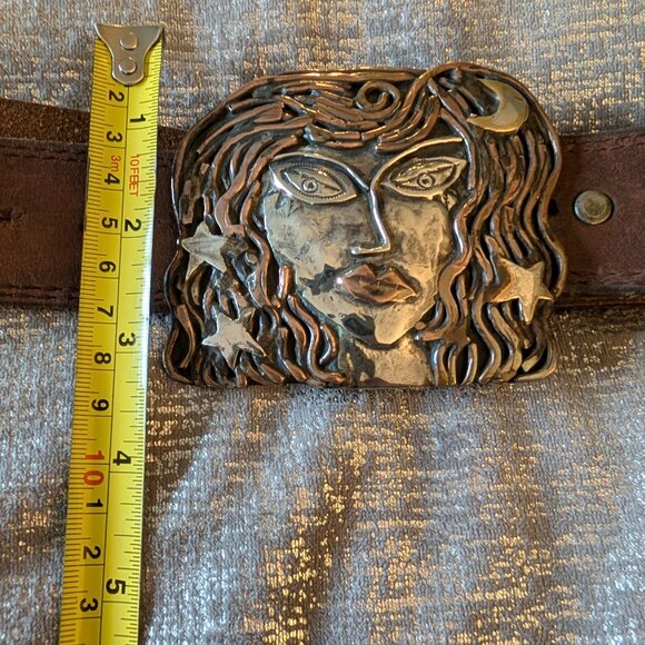 Sterling silver, copper, brass "Lola of the Night" Buckle & Leather Belt - Picture 8 of 14